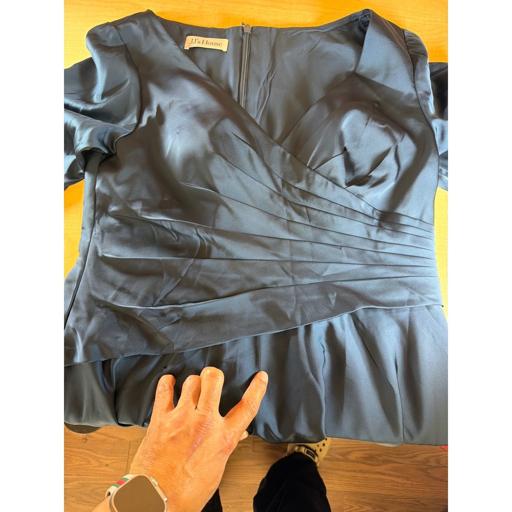 JJ's House Dark Navy Satin Pleated V-Neck A-Line‎ Cocktail Dress Size 16W NWT